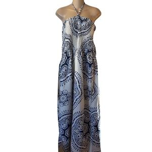 Gypsie Blu Women's Dress 2X NWT Maxi Blue White Tube‎ Dress